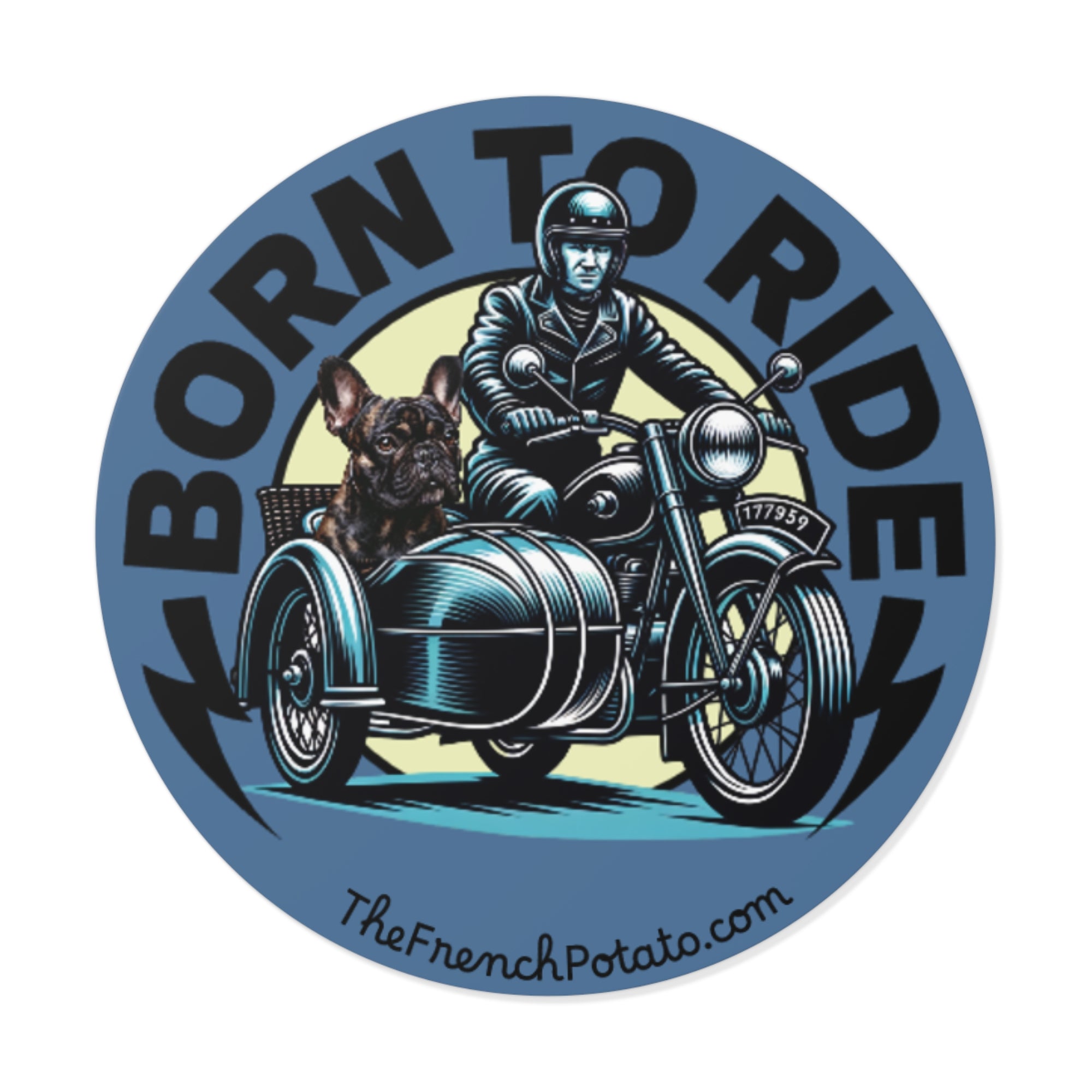 Born to ride. Frenchie in motorcycle with sidecar