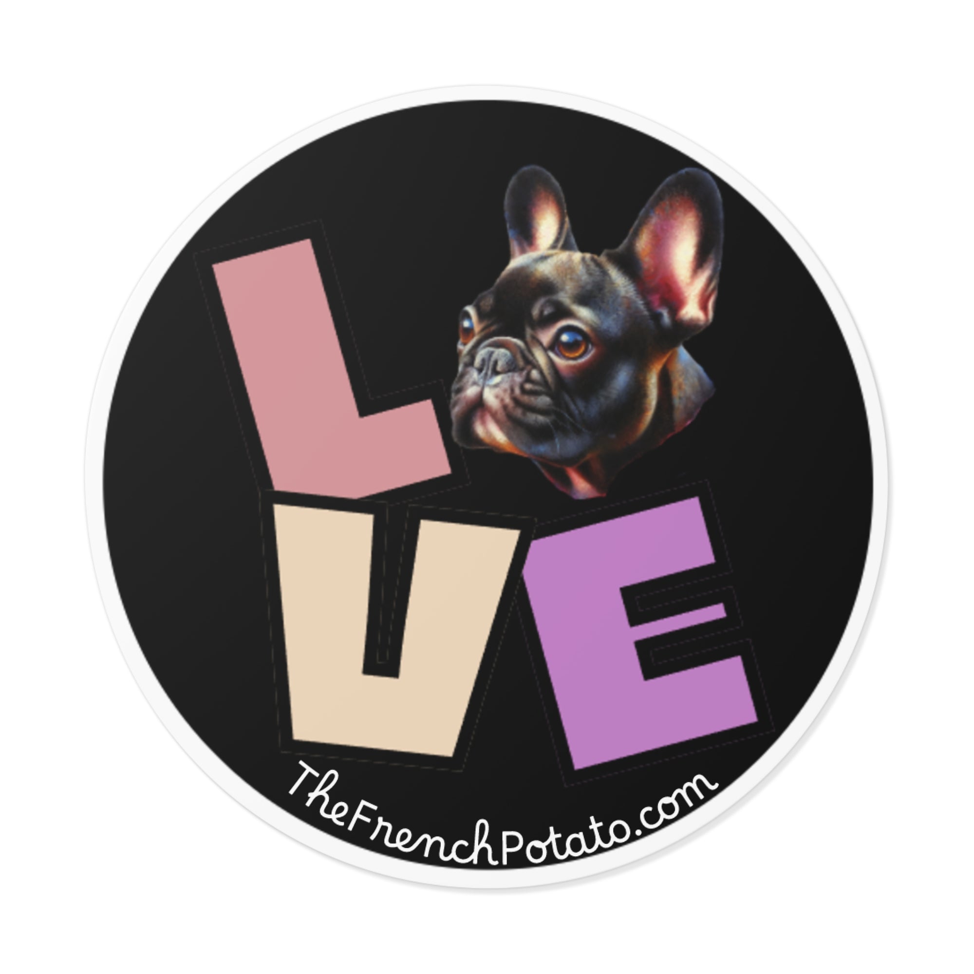 French Bulldog Love Round Vinyl Sticker