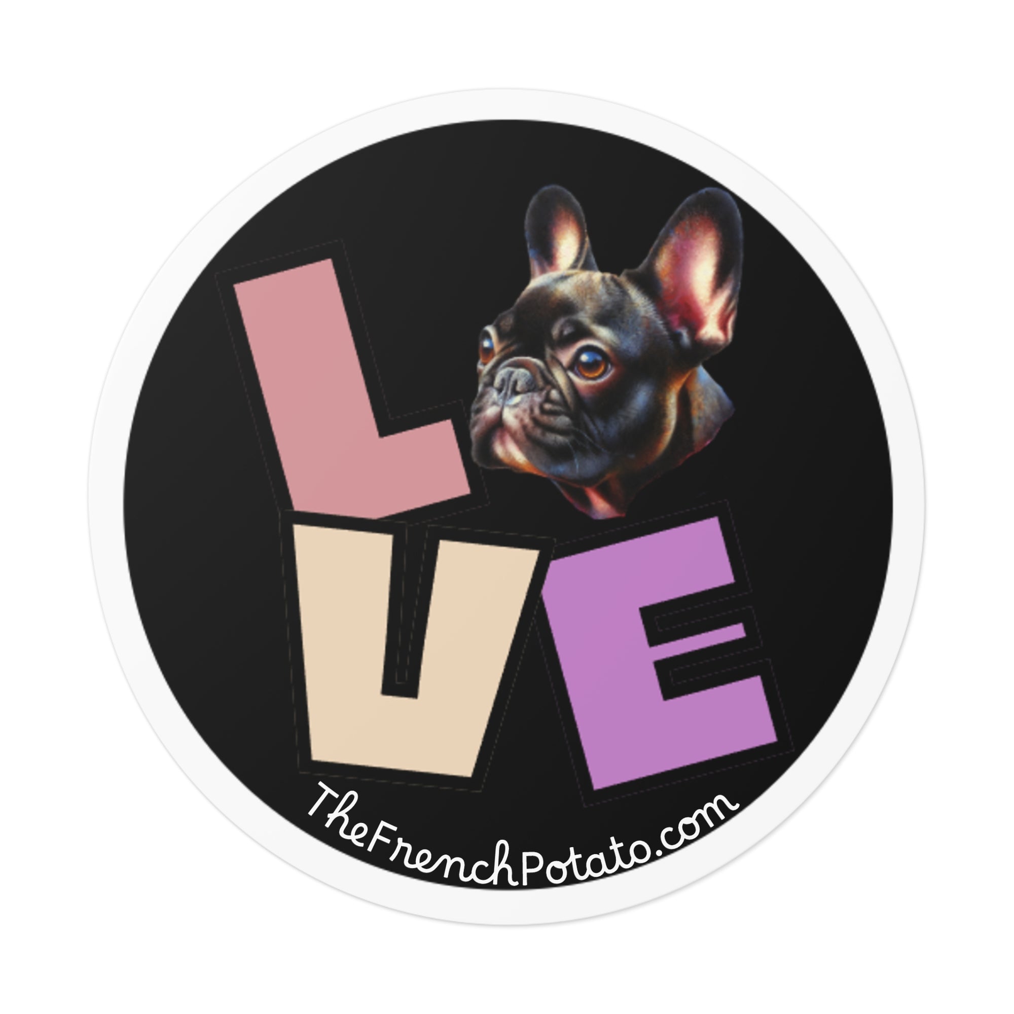French Bulldog Love Round Vinyl Sticker
